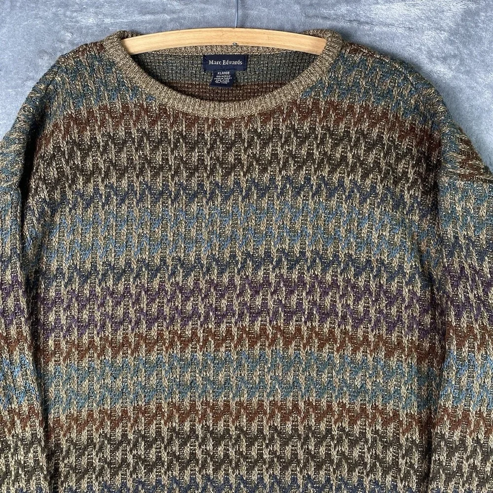 Vintage Marc Edwards Sweater Mens XL Textured Geometric Crewneck 90s Grandpa